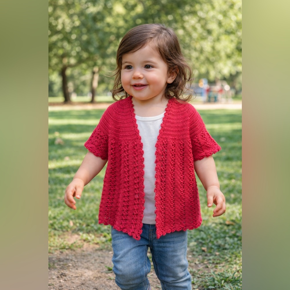 Handmade Toddler Red Crochet Cardigan Sweater approximately 12-18 months